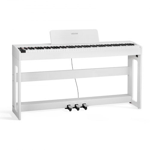 Weighted Digital Piano, 88 Keys Fully Weighted, Electric Piano Keyboard with Furniture Stand, Power Adapter, Triple Pedal, Record Function, 280 Tones, Wireless Connection, for Beginners, White