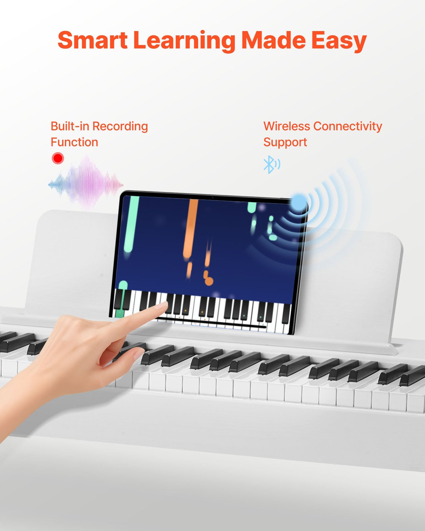 Weighted Digital Piano, 88 Keys Fully Weighted, Electric Piano Keyboard with Furniture Stand, Power Adapter, Triple Pedal, Record Function, 280 Tones, Wireless Connection, for Beginners, White