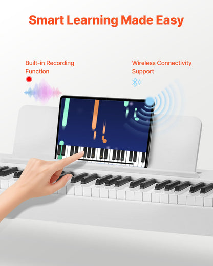 Weighted Digital Piano, 88 Keys Fully Weighted, Electric Piano Keyboard with Furniture Stand, Power Adapter, Triple Pedal, Record Function, 280 Tones, Wireless Connection, for Beginners, White