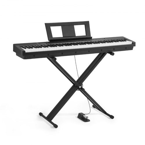 Viktat digitalpiano, 88 tangenter fullt viktade, elpiano med dubbla keyboards och högtalare med X-stativ, sustainpedal, inspelningsfunktion, 280 toner, trådlös anslutning, för nybörjare, svart