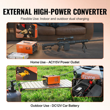 PCP Air Compressor, 4500PSI/30Mpa Portable PCP Airgun Compressor with External Converter, DC12V, AC230V | Oil & Water-Free | Manual-Stop Air Rifle, Paintball and Scuba Tank Compressor Pump