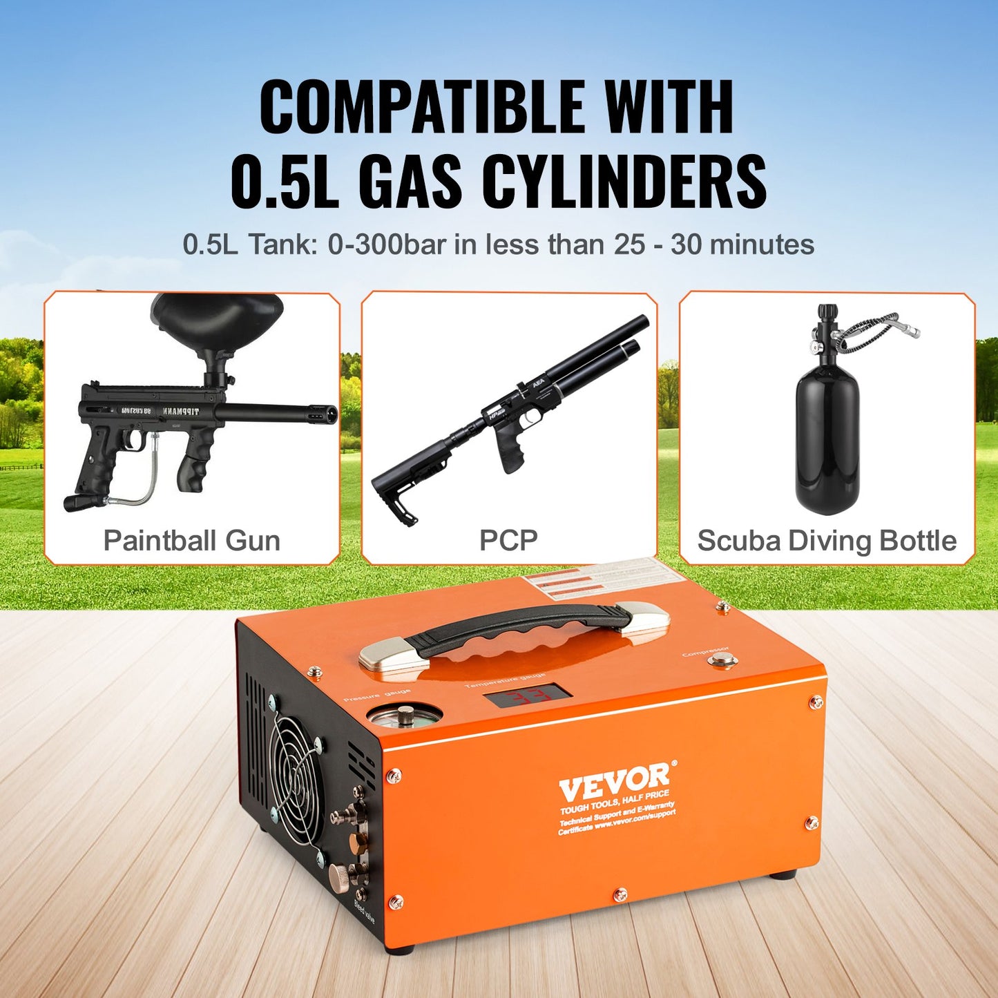 PCP Air Compressor, 4500PSI/30Mpa Portable PCP Airgun Compressor with External Converter, DC12V, AC230V | Oil & Water-Free | Manual-Stop Air Rifle, Paintball and Scuba Tank Compressor Pump