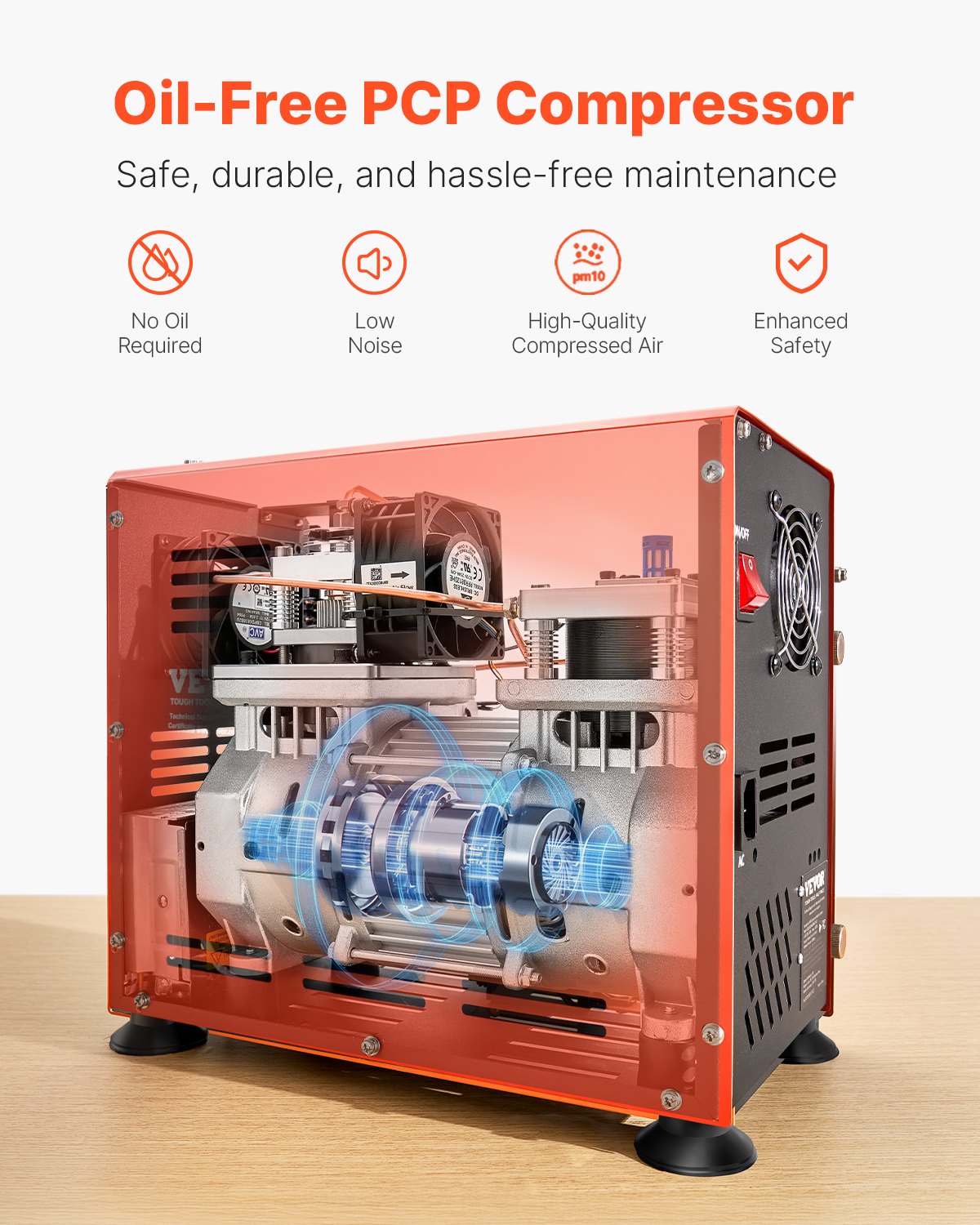 PCP Air Compressor, 800W Dual-Cylinder PCP Airgun Compressor 4500PSI/30Mpa with Built-in Fan Cooling System, Auto-Stop | Oil Free Paintball Tank Compressor for Air Rifle, Scuba Diving Bottle