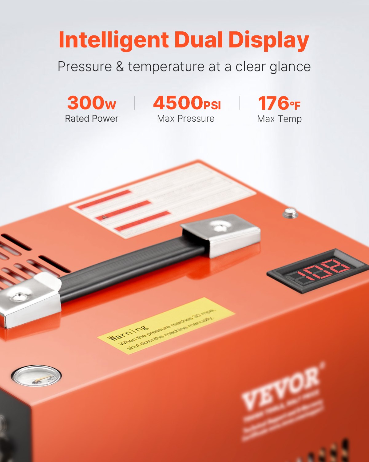 PCP Air Compressor, 4500PSI/30Mpa Portable PCP Airgun Compressor with Built-in Converter & Fan Cooling System, DC12V/AC230V Manual-Stop Air Rifle, Paintball and Scuba Tank Compressor Pump