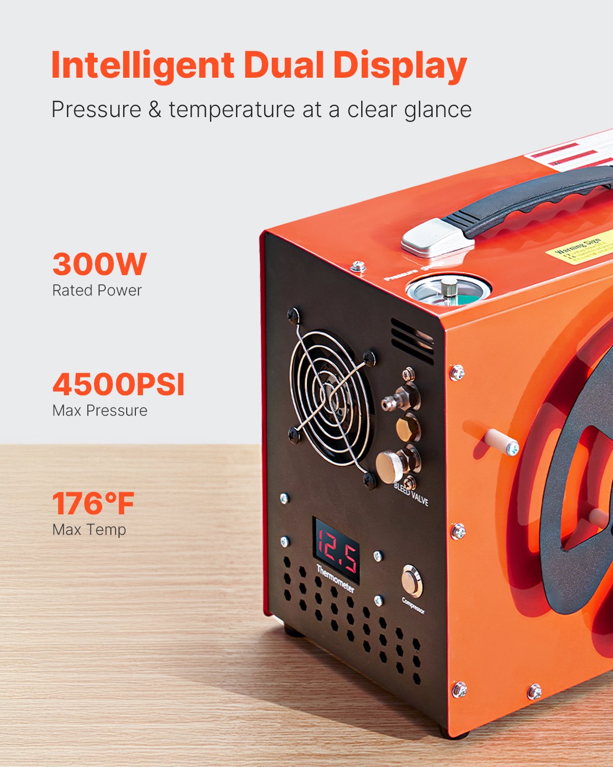 PCP Air Compressor, 4500PSI/30Mpa PCP Airgun Compressor with Built-in Converter & Fan Cooling System, Auto Stop DC12V/AC230V Portable Paintball Tank Compressor for Air Rifle, Scuba Diving Bottle