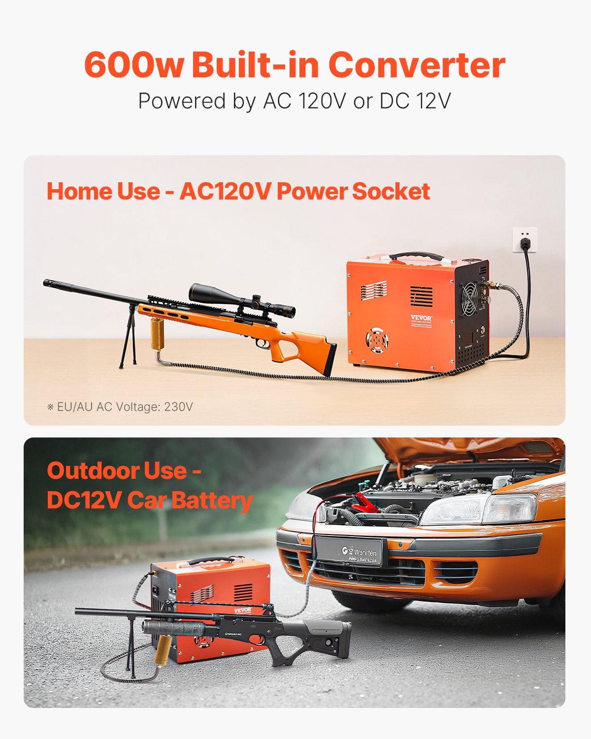 PCP Air Compressor, 4500PSI/30Mpa PCP Airgun Compressor with Built-in Converter & Fan Cooling System, Auto Stop DC12V/AC230V Portable Paintball Tank Compressor for Air Rifle, Scuba Diving Bottle