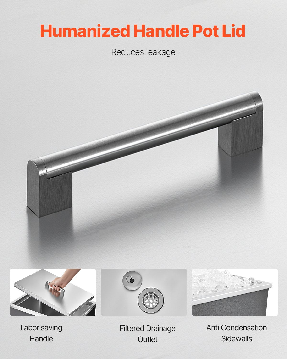 Islåda för nedsänkbar kylning, 508 x 355 x 306 mm, rostfritt stål, 30 liters kommersiell islåda med lock för utomhusbruk, avloppsrör ingår, för kallt vin och öl