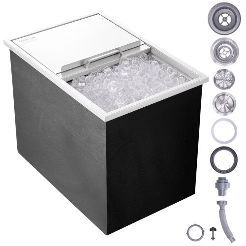 Drop in Ice Chest, 27"L x 18"W x 21"H Stainless Steel Ice Cooler, Commercial Ice Bin with Sliding Cover, 40.9 qt Outdoor Kitchen Ice Bar, Drain-pipe and Drain Plug Included, for Cold Wine Beer
