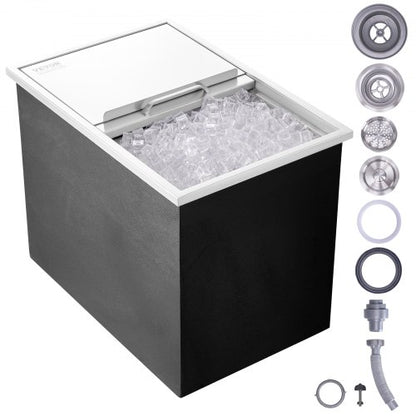 Drop in Ice Chest, 27"L x 18"W x 21"H Stainless Steel Ice Cooler, Commercial Ice Bin with Sliding Cover, 40.9 qt Outdoor Kitchen Ice Bar, Drain-pipe and Drain Plug Included, for Cold Wine Beer