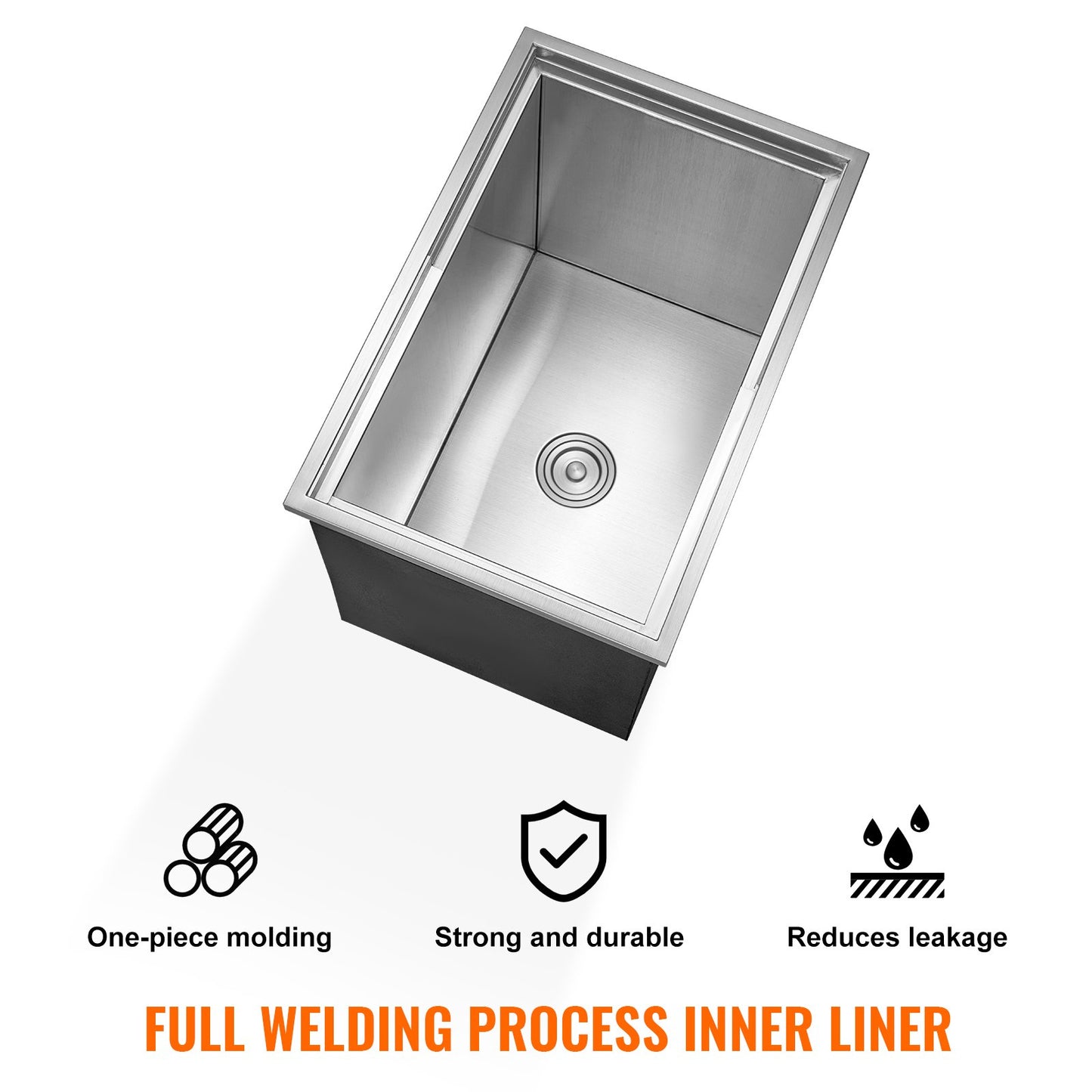 Drop in Ice Chest, 27"L x 18"W x 21"H Stainless Steel Ice Cooler, Commercial Ice Bin with Sliding Cover, 40.9 qt Outdoor Kitchen Ice Bar, Drain-pipe and Drain Plug Included, for Cold Wine Beer