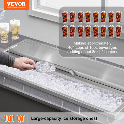Drop in Ice Chest, 36"L x 18"W x 14"H Stainless Steel Ice Cooler, Commercial Ice Bin with Sliding Cover, 40.9 qt Outdoor Kitchen Ice Bar, Drain-pipe and Drain Plug Included, for Cold Wine Beer