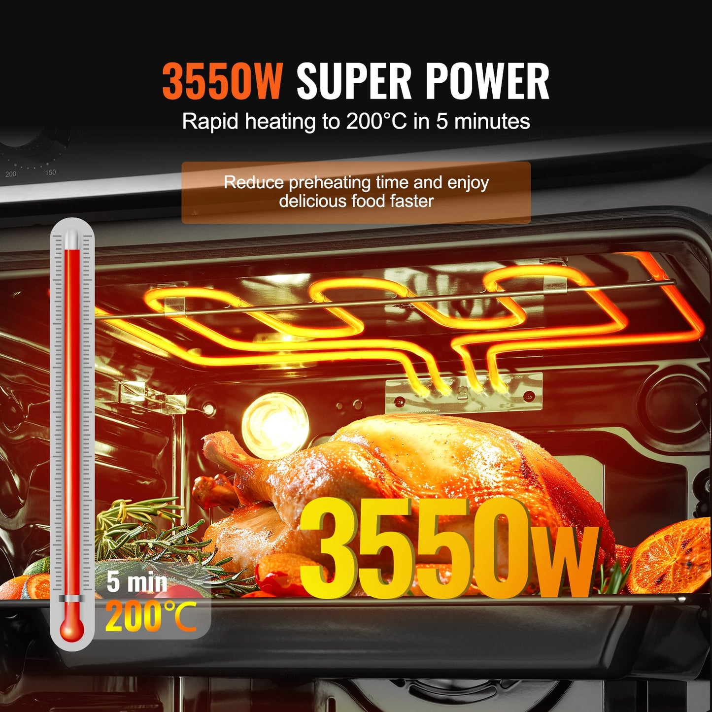 Enkelväggig ugn, 24" elektrisk inbyggnadsugn med 9 tillagningsfunktioner, 2,68 kubikfot elektrisk väggugn, snabb uppvärmning till 200°C på 5 minuter, 3550W elektrisk ugn med bakgaller och plåt, kök