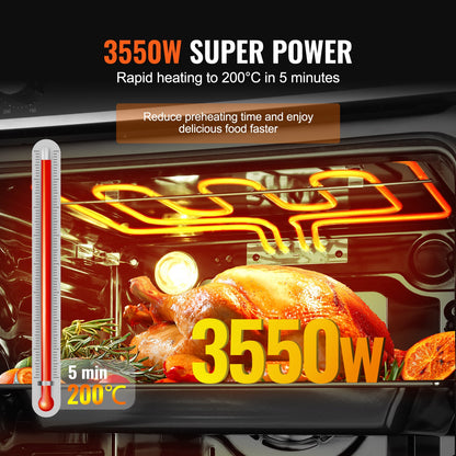 Enkelväggig ugn, 24" elektrisk inbyggnadsugn med 9 tillagningsfunktioner, 2,68 kubikfot elektrisk väggugn, snabb uppvärmning till 200°C på 5 minuter, 3550W elektrisk ugn med bakgaller och plåt, kök