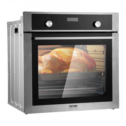 Single Wall Oven, 24" Electric Built-in Wall Oven with 9 Cooking Functions, 2.68 Cu.Ft Electric Wall Ovens, Rapid heating to 200°C in 5min, 3550W Electric Oven with Baking Rack and Tray, Kitchen