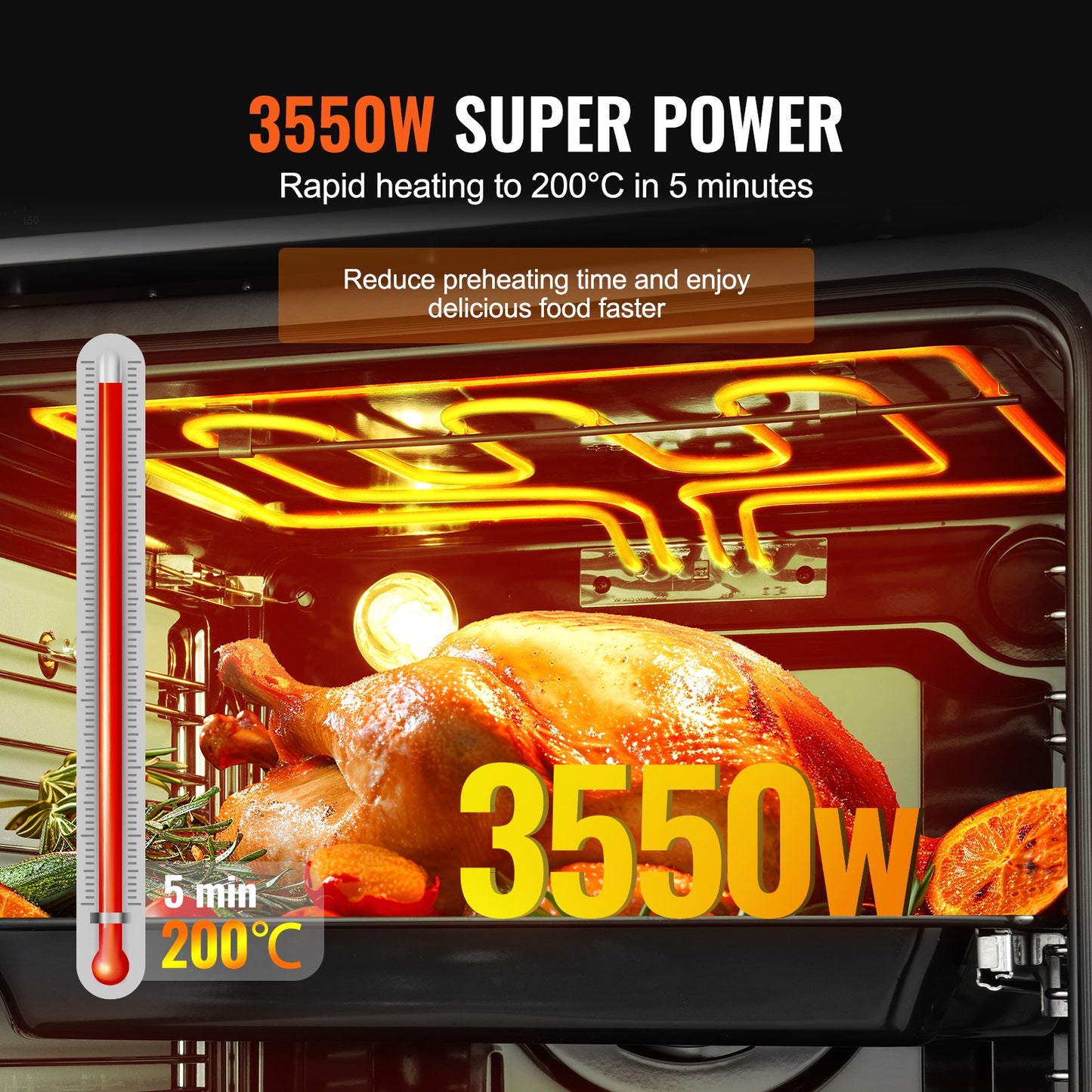 Enkelväggig ugn, 24" elektrisk inbyggnadsugn med 9 tillagningsfunktioner, 2,68 kubikfot elektrisk väggugn, snabb uppvärmning till 200°C på 5 minuter, 3550W elektrisk ugn med bakgaller och plåt, kök