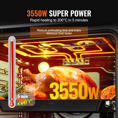 Enkelväggig ugn, 24" elektrisk inbyggnadsugn med 9 tillagningsfunktioner, 2,68 kubikfot elektrisk väggugn, snabb uppvärmning till 200°C på 5 minuter, 3550W elektrisk ugn med bakgaller och plåt, kök