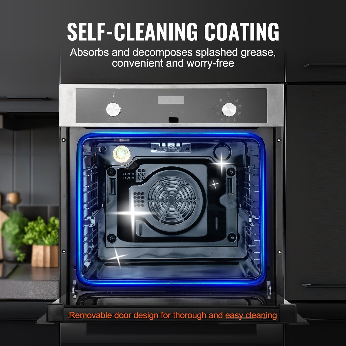 Enkelväggig ugn, 24" elektrisk inbyggnadsugn med 9 tillagningsfunktioner, 2,68 kubikfot elektrisk väggugn, snabb uppvärmning till 200°C på 5 minuter, 3550W elektrisk ugn med bakgaller och plåt, kök