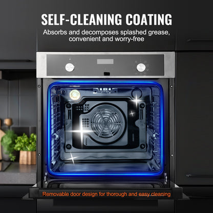 Enkelväggig ugn, 24" elektrisk inbyggnadsugn med 9 tillagningsfunktioner, 2,68 kubikfot elektrisk väggugn, snabb uppvärmning till 200°C på 5 minuter, 3550W elektrisk ugn med bakgaller och plåt, kök