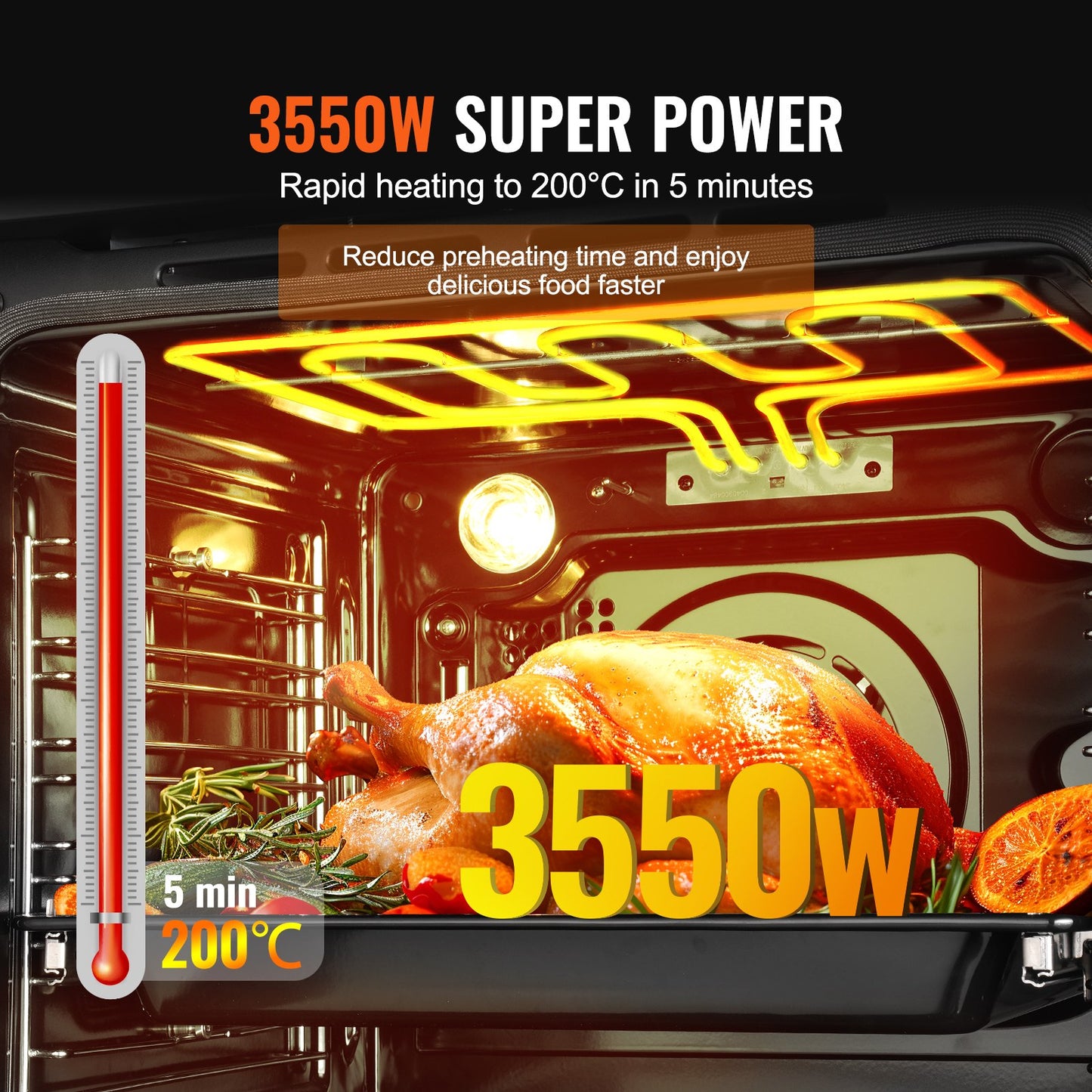 Single Wall Oven, 24" Electric Built-in Wall Oven with 16 Cooking Functions, 2.68 Cu.Ft Electric Wall Ovens, Rapid heating to 200°C in 5min, 3550W Electric Oven w/ Baking Rack and Tray, Kitchen