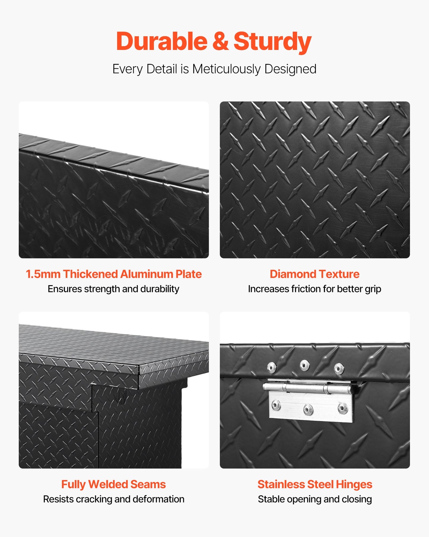 Crossover Truck Tool Box, 69x12x14 In, Heavy Duty Aluminum Toolbox with Diamond Texture, Pick Up Truck Bed RV Trailer Toolbox, Waterproof Storage Organizer with Lock, Keys, Side Handles, Black