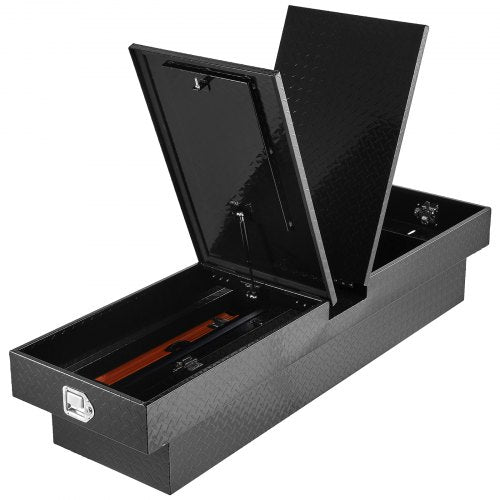 Verktygslåda för Crossover Truck, 70x20x13 tum, Kraftig verktygslåda i aluminium med diamantstruktur, Verktygslåda för pickup-flak, husbilssläpvagn, Vattentät förvaringsorganisatör med lås, nycklar, sidohandtag, svart