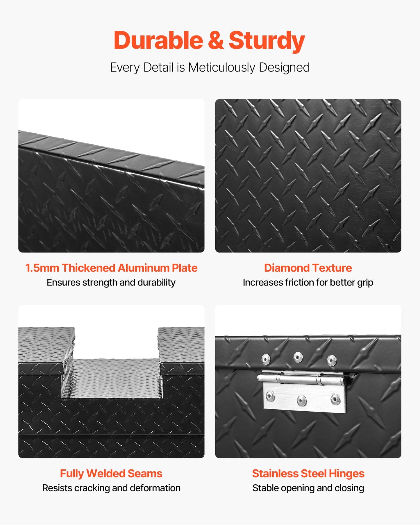 Crossover Truck Tool Box, 70x20x13 In, Heavy Duty Aluminum Toolbox with Diamond Texture, Pick Up Truck Bed RV Trailer Toolbox, Waterproof Storage Organizer with Lock, Keys, Side Handles, Black