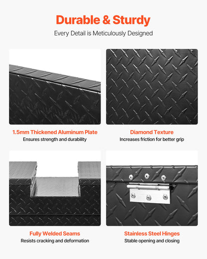 Crossover Truck Tool Box, 70x20x13 In, Heavy Duty Aluminum Toolbox with Diamond Texture, Pick Up Truck Bed RV Trailer Toolbox, Waterproof Storage Organizer with Lock, Keys, Side Handles, Black