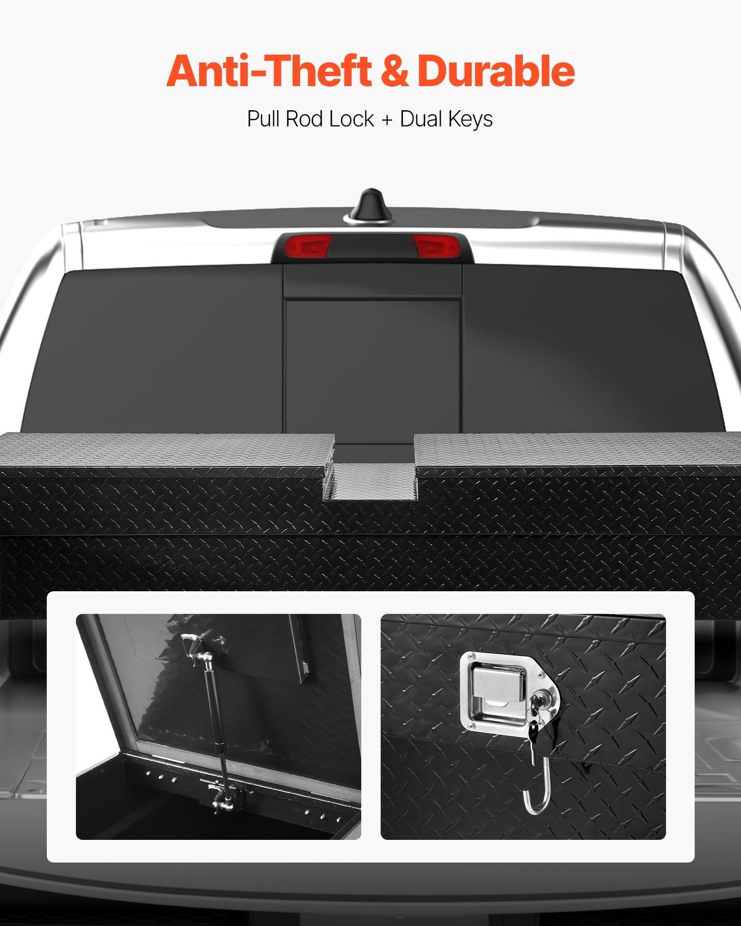 Crossover Truck Tool Box, 70x20x13 In, Heavy Duty Aluminum Toolbox with Diamond Texture, Pick Up Truck Bed RV Trailer Toolbox, Waterproof Storage Organizer with Lock, Keys, Side Handles, Black