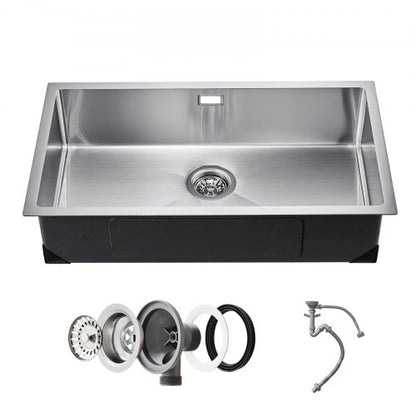 76cm Kitchen Sink Workstation, 304 Stainless Steel Undermount Sinks, Drop-In Single Bowl Farmhouse Basin with Accessories, Household Dishwasher Sinks for RV, Prep Kitchen, Laundry Room, Bar