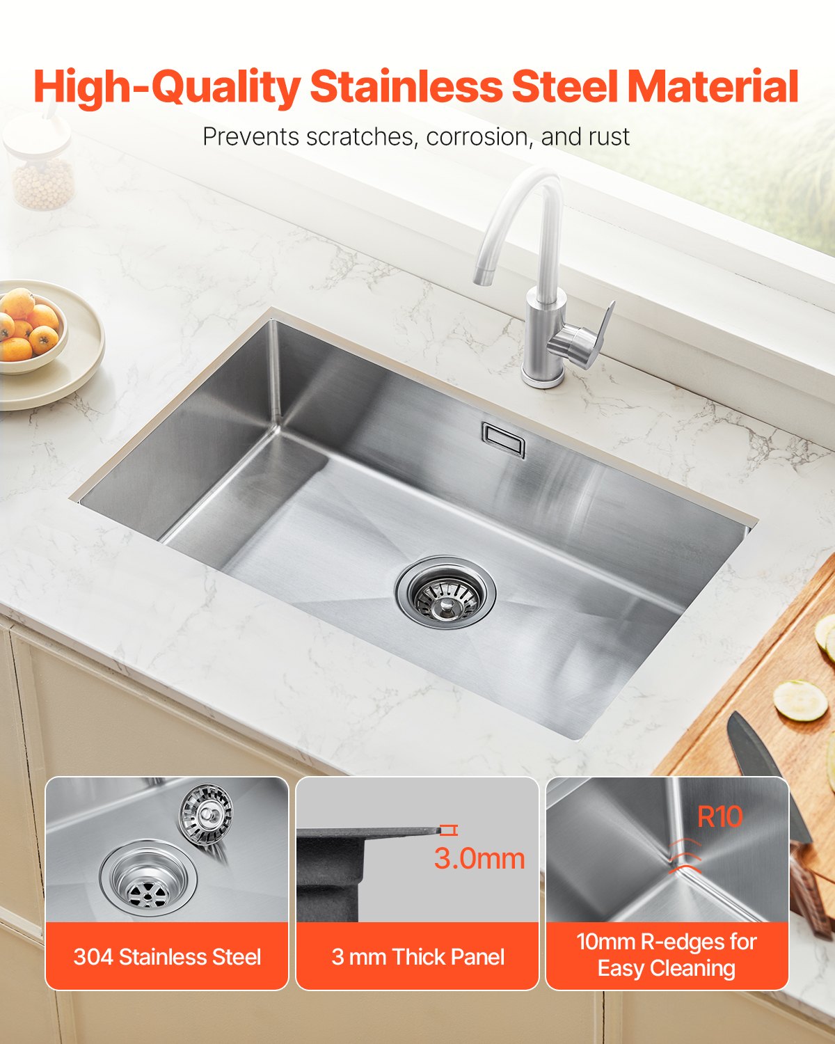76cm Kitchen Sink Workstation, 304 Stainless Steel Undermount Sinks, Drop-In Single Bowl Farmhouse Basin with Accessories, Household Dishwasher Sinks for RV, Prep Kitchen, Laundry Room, Bar