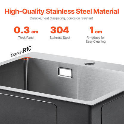40cm Kitchen Sink Workstation, 304 Stainless Steel Top Mount Sinks, Drop-In Single Bowl Farmhouse Basin with Accessories, Household Dishwasher Sinks for RV, Prep Kitchen, Laundry Room, Bar