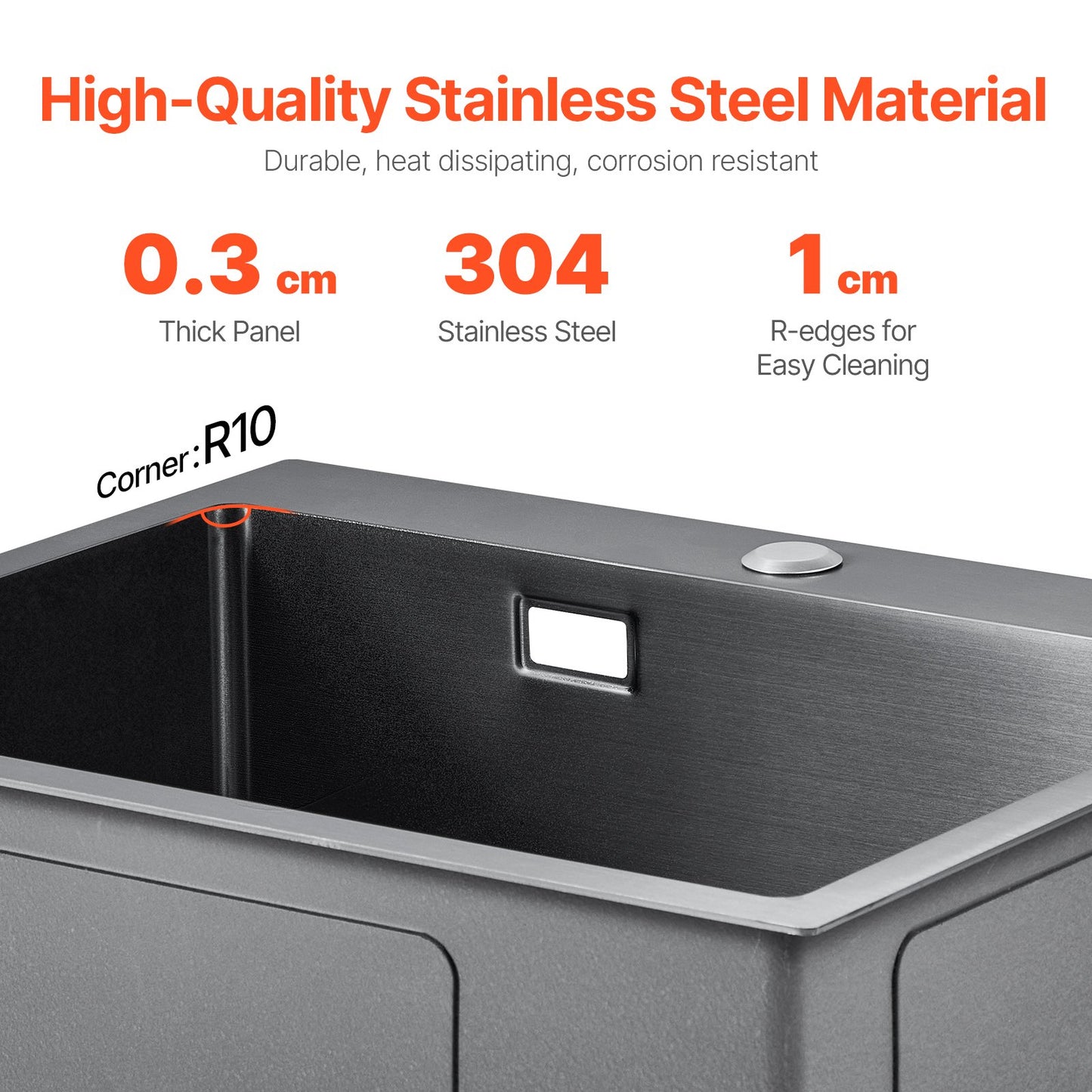 55cm Kitchen Sink Workstation, 304 Stainless Steel Top Mount Sinks, Drop-In Single Bowl Farmhouse Basin with Accessories, Household Dishwasher Sinks for RV, Prep Kitchen, and Bar (Black)