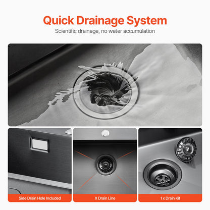 55cm Kitchen Sink Workstation, 304 Stainless Steel Top Mount Sinks, Drop-In Single Bowl Farmhouse Basin with Accessories, Household Dishwasher Sinks for RV, Prep Kitchen, and Bar (Black)