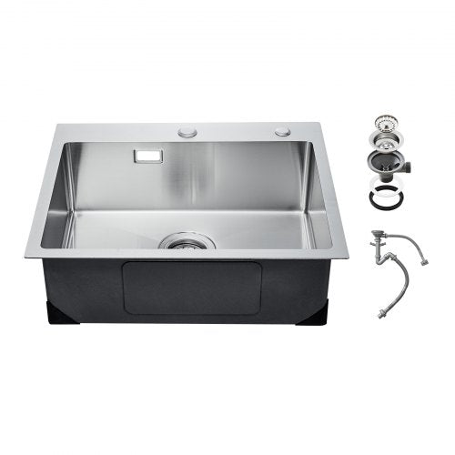 55cm Kitchen Sink Workstation, 304 Stainless Steel Top Mount Sinks, Drop-In Single Bowl Farmhouse Basin with Accessories, Household Dishwasher Sinks for RV, Prep Kitchen, Laundry Room, Bar