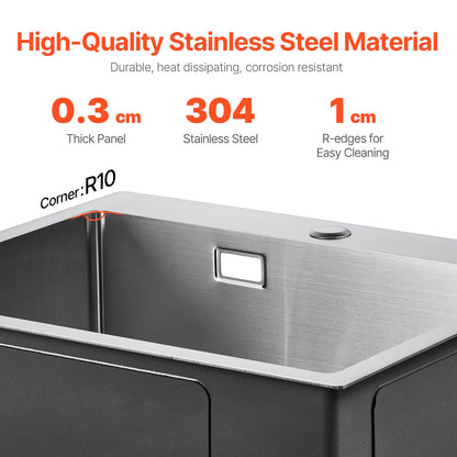 55cm Kitchen Sink Workstation, 304 Stainless Steel Top Mount Sinks, Drop-In Single Bowl Farmhouse Basin with Accessories, Household Dishwasher Sinks for RV, Prep Kitchen, Laundry Room, Bar