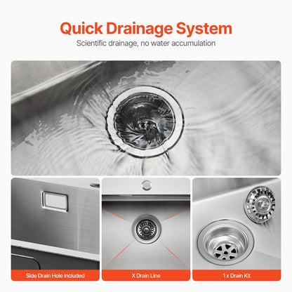 55cm Kitchen Sink Workstation, 304 Stainless Steel Top Mount Sinks, Drop-In Single Bowl Farmhouse Basin with Accessories, Household Dishwasher Sinks for RV, Prep Kitchen, Laundry Room, Bar