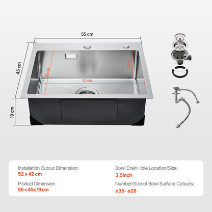 55 cm diskbänk, toppmonterade diskhoar i 304 rostfritt stål, nedfällbar enkel ho med tillbehör, diskmaskin för husbil, förberedelsekök, tvättstuga, bar