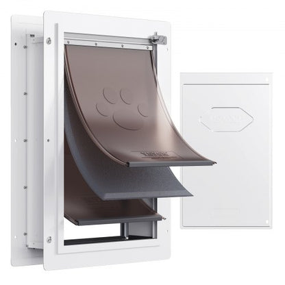 Pet Door, 9.29" x 13.19" Metal Frame with Lock and 3-Flap System, Weatherproof Doggy Door, Easy to Install in Interior or Exterior Walls, Pet Door Suitable for Cat Doggie Kitties (White-Small)