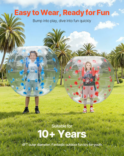 Uppblåsbara Bumper Balls 2-pack, 4FT/1.2M Body Sumo Zorb-bollar för tonåringar och vuxna, 0.8mm tjocka PVC-mänskliga hamsterbubbelbollar för utomhuslek, Bumper Bopper-leksaker för trädgård, gård, park