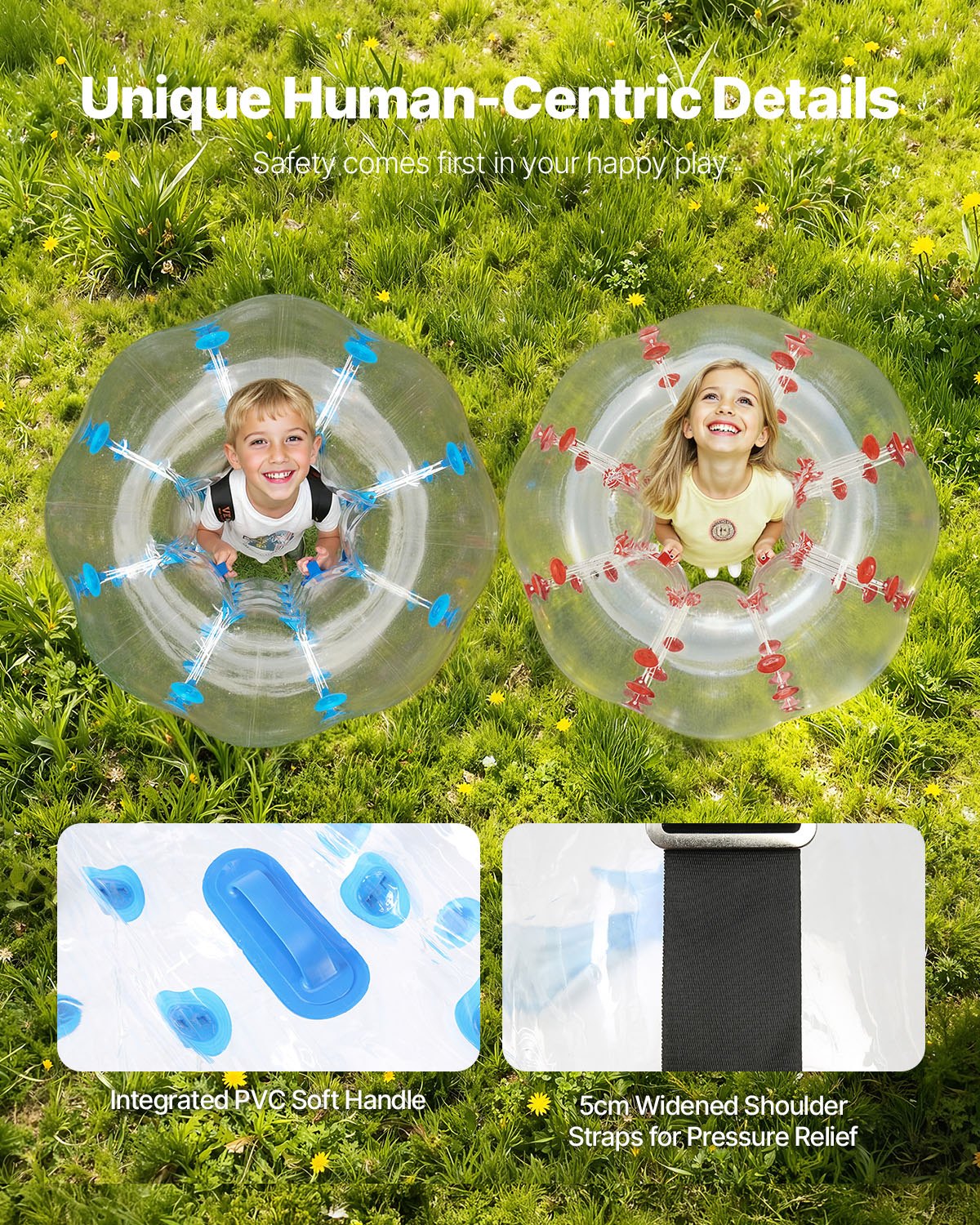 Uppblåsbara Bumper Balls 2-pack, 4FT/1.2M Body Sumo Zorb-bollar för tonåringar och vuxna, 0.8mm tjocka PVC-mänskliga hamsterbubbelbollar för utomhuslek, Bumper Bopper-leksaker för trädgård, gård, park