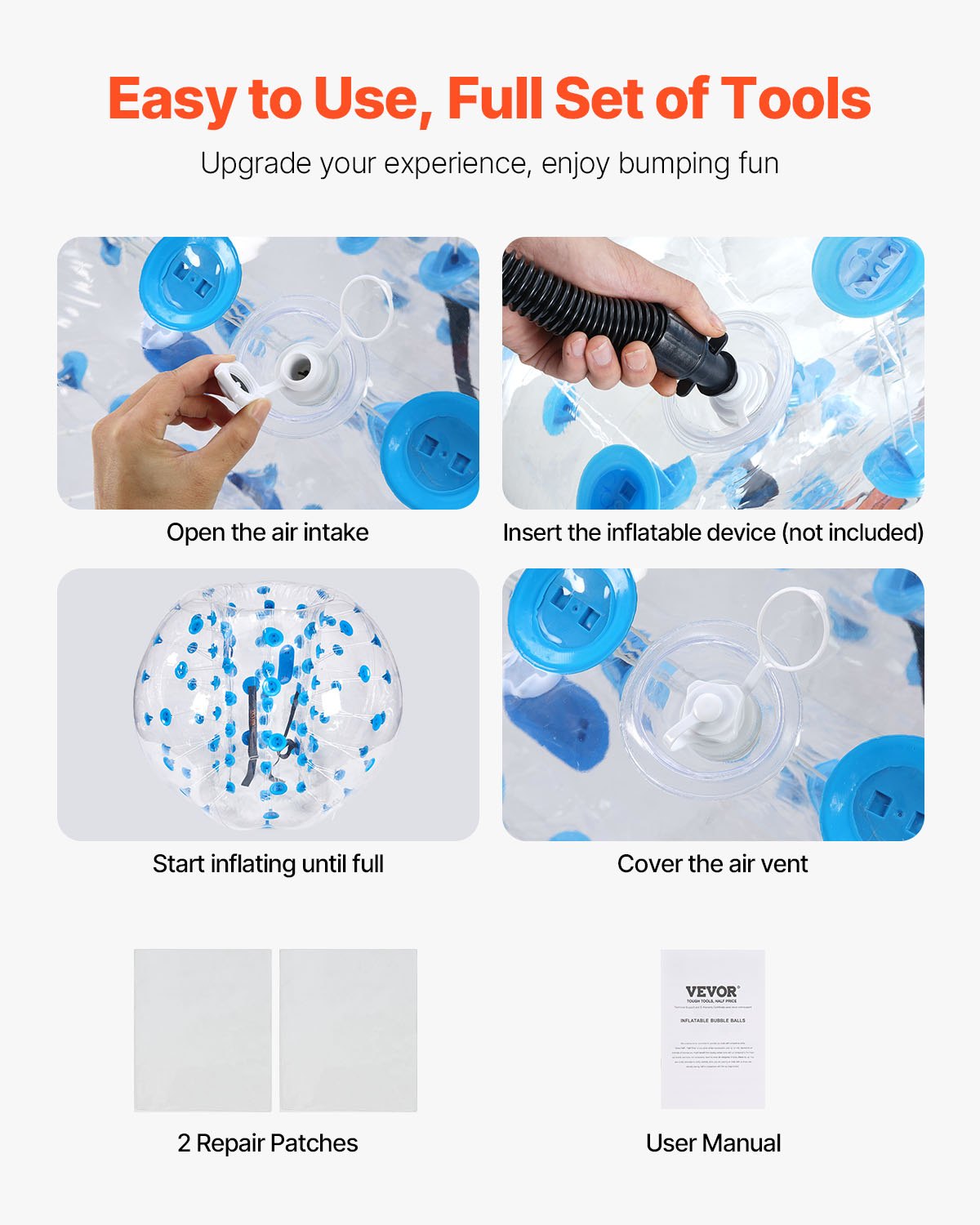 Uppblåsbara Bumper Balls 2-pack, 4FT/1.2M Body Sumo Zorb-bollar för tonåringar och vuxna, 0.8mm tjocka PVC-mänskliga hamsterbubbelbollar för utomhuslek, Bumper Bopper-leksaker för trädgård, gård, park