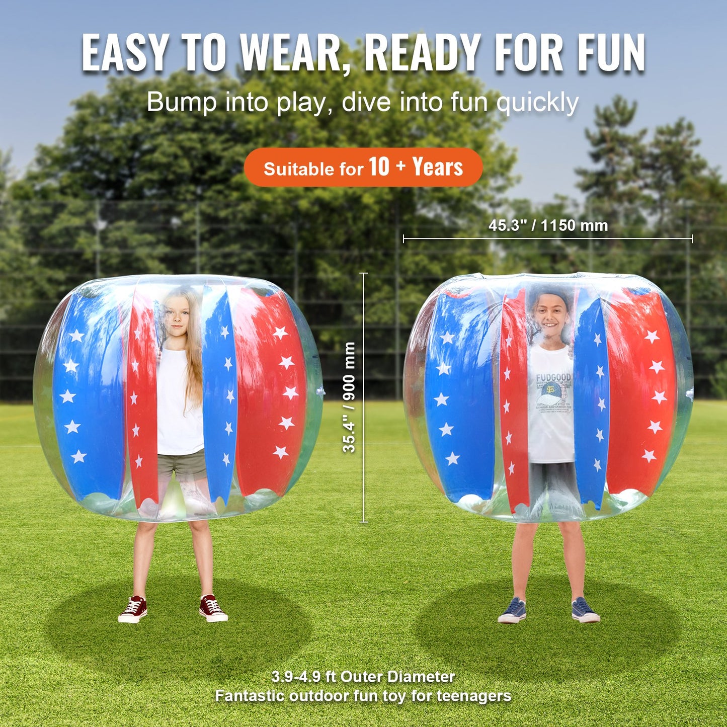 Uppblåsbara Bumper Balls 2-pack, 4FT/1.2M Body Sumo Zorb-bollar för barn och tonåringar, slitstarka PVC-människohamster-bubbelbollar för utomhusspel, Bumper Bopper-leksaker för lekplats, gård, park