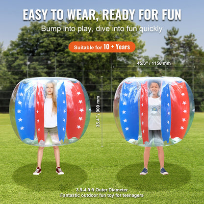 Uppblåsbara Bumper Balls 2-pack, 4FT/1.2M Body Sumo Zorb-bollar för barn och tonåringar, slitstarka PVC-människohamster-bubbelbollar för utomhusspel, Bumper Bopper-leksaker för lekplats, gård, park