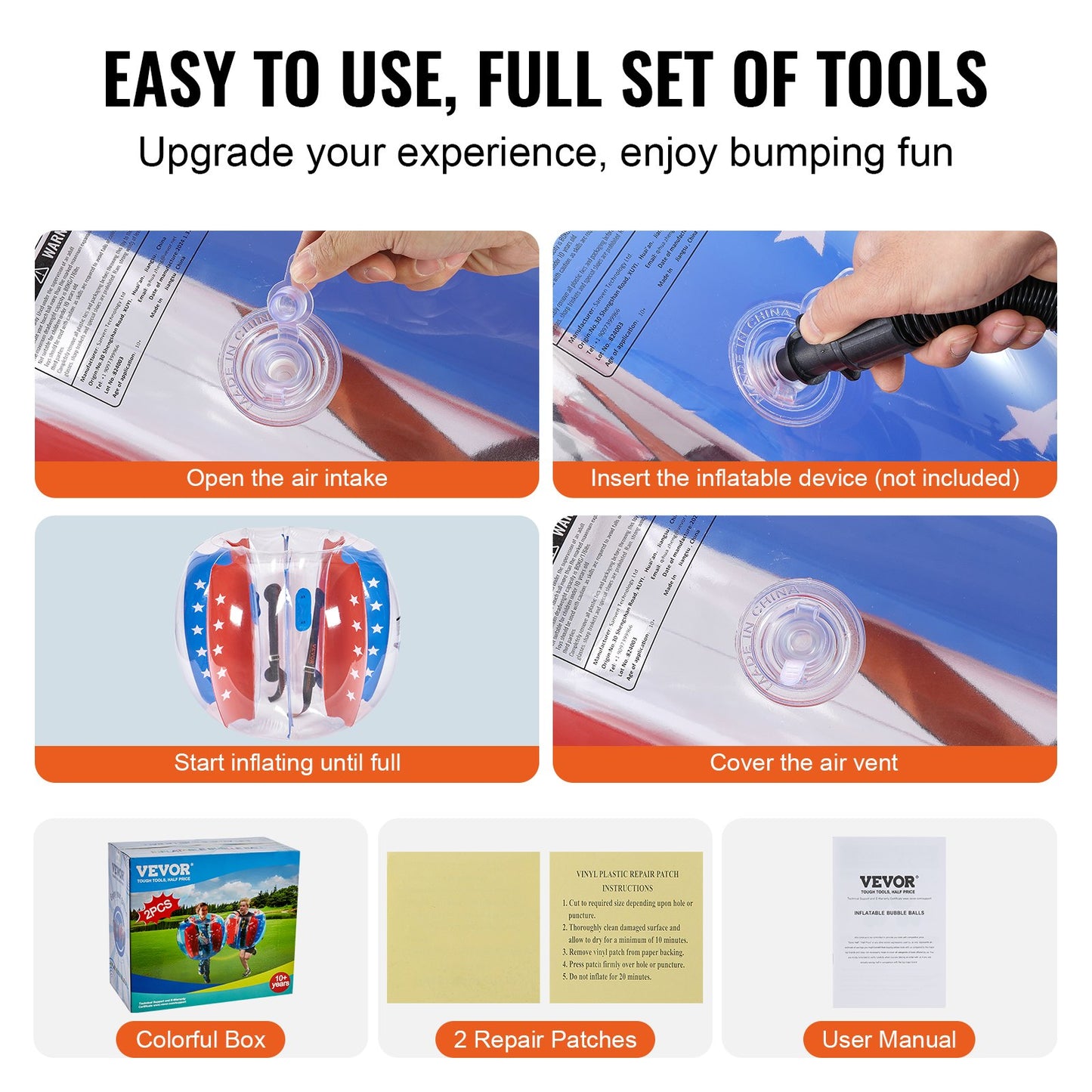 Uppblåsbara Bumper Balls 2-pack, 4FT/1.2M Body Sumo Zorb-bollar för barn och tonåringar, slitstarka PVC-människohamster-bubbelbollar för utomhusspel, Bumper Bopper-leksaker för lekplats, gård, park