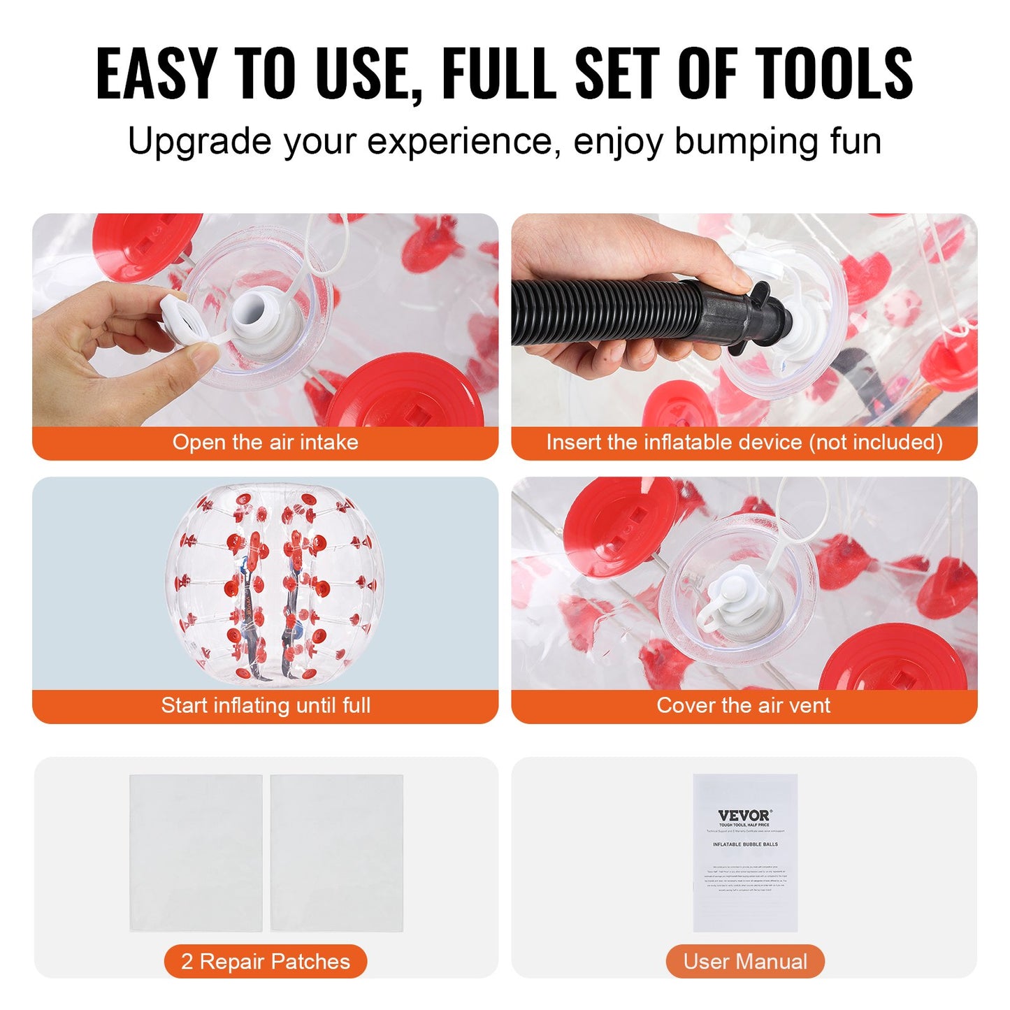 Uppblåsbar Bumper Ball 1-pack, 4FT/1.2M Body Sumo Zorb-bollar för tonåringar och vuxna, 0.8mm tjocka PVC-mänskliga hamsterbubbelbollar för utomhuslek, Bumper Bopper-leksaker för trädgård, gård, park