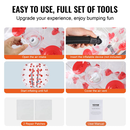 Uppblåsbar Bumper Ball 1-pack, 4FT/1.2M Body Sumo Zorb-bollar för tonåringar och vuxna, 0.8mm tjocka PVC-mänskliga hamsterbubbelbollar för utomhuslek, Bumper Bopper-leksaker för trädgård, gård, park