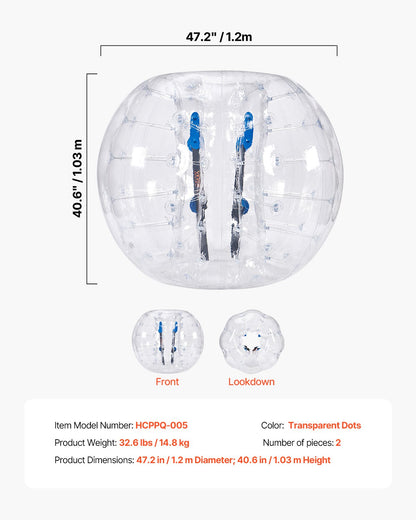 Uppblåsbara Bumper Balls 2-pack, 4FT/1.2M Body Sumo Zorb-bollar för tonåringar och vuxna, 0.8mm tjocka PVC-mänskliga hamsterbubbelbollar för utomhuslek, Bumper Bopper-leksaker för trädgård, gård, park