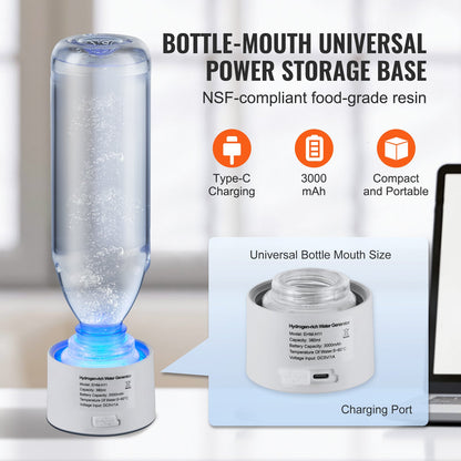 Hydrogen Water Bottle Generator, 380 ml/ 379.9 g Capacity Portable Hydrogen Water Maker, SPE Technology Hydrogen Rich Water Ionizer Machine with Nasal Inhalation Tube and Self-Cleaning