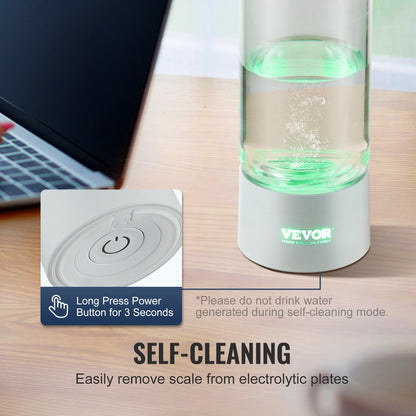 Vätgasvattenflaskgenerator, 380 ml/379,9 g kapacitet, bärbar vätgasvattenmaskin, SPE-teknik, vätgasrik vattenjonisator med näsinhalationsrör och självrengörande