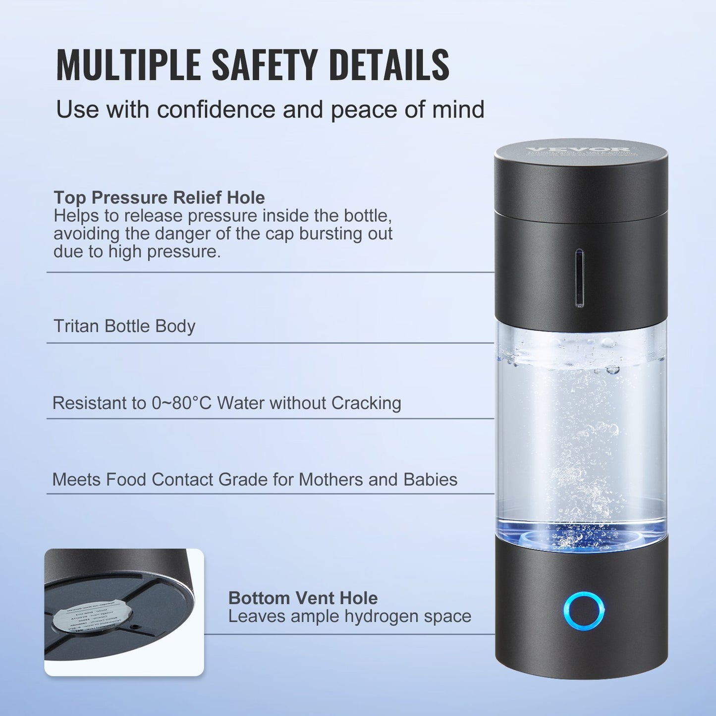 Hydrogen Water Bottle Generator, 230 ml/ 229.6 g Capacity Portable Hydrogen Water Maker, SPE Technology Hydrogen Rich Water Ionizer Machine with Nasal Inhalation Tube and Self-Cleaning